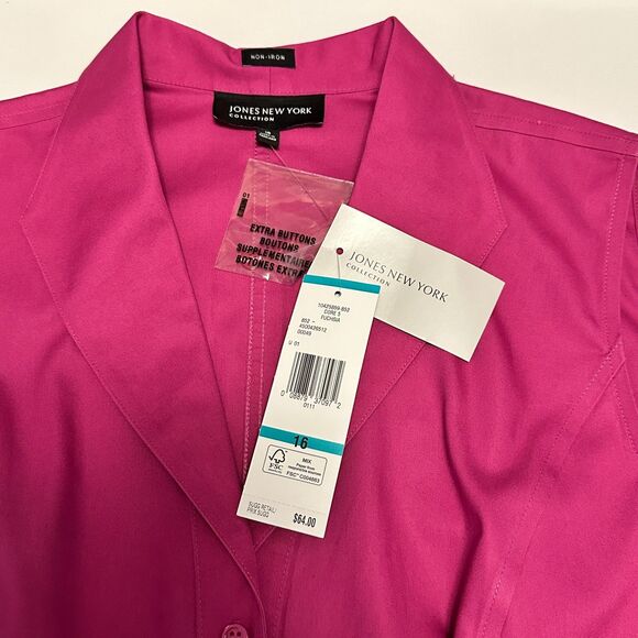 NWT Jones New York Women Tank Top 16W Fuchsia NON IRON Cotton Wing Collar $64 - Picture 4 of 8